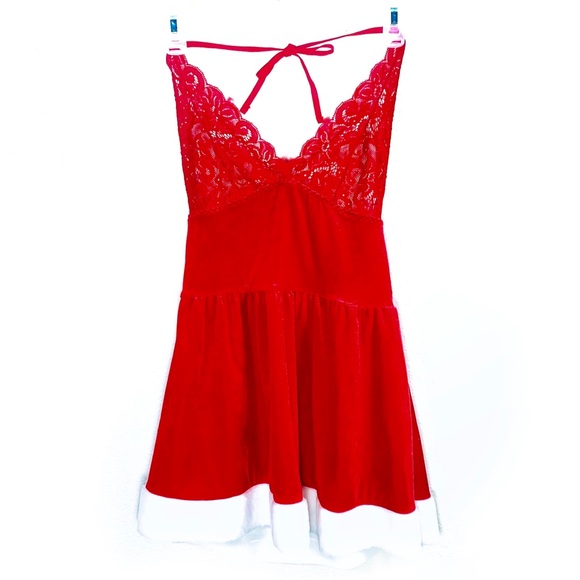 NWT Women's Sexy Santa Babydoll Lace Halter Top/Dress Lingerie set in Red. SizeM - Picture 3 of 11